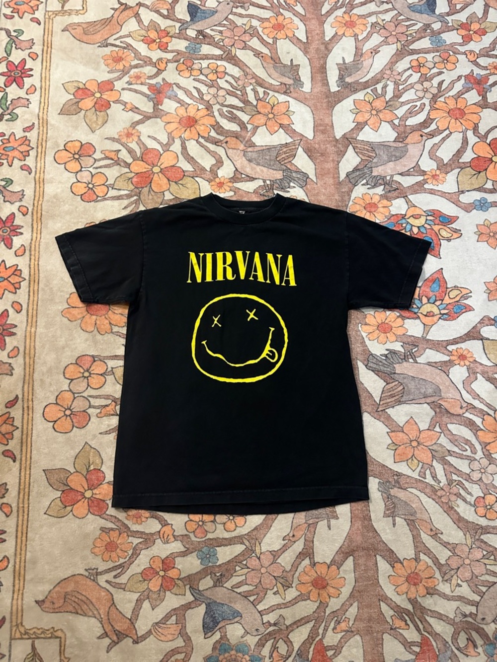NIRVANA Black Tee with Yellow Logo Smiley